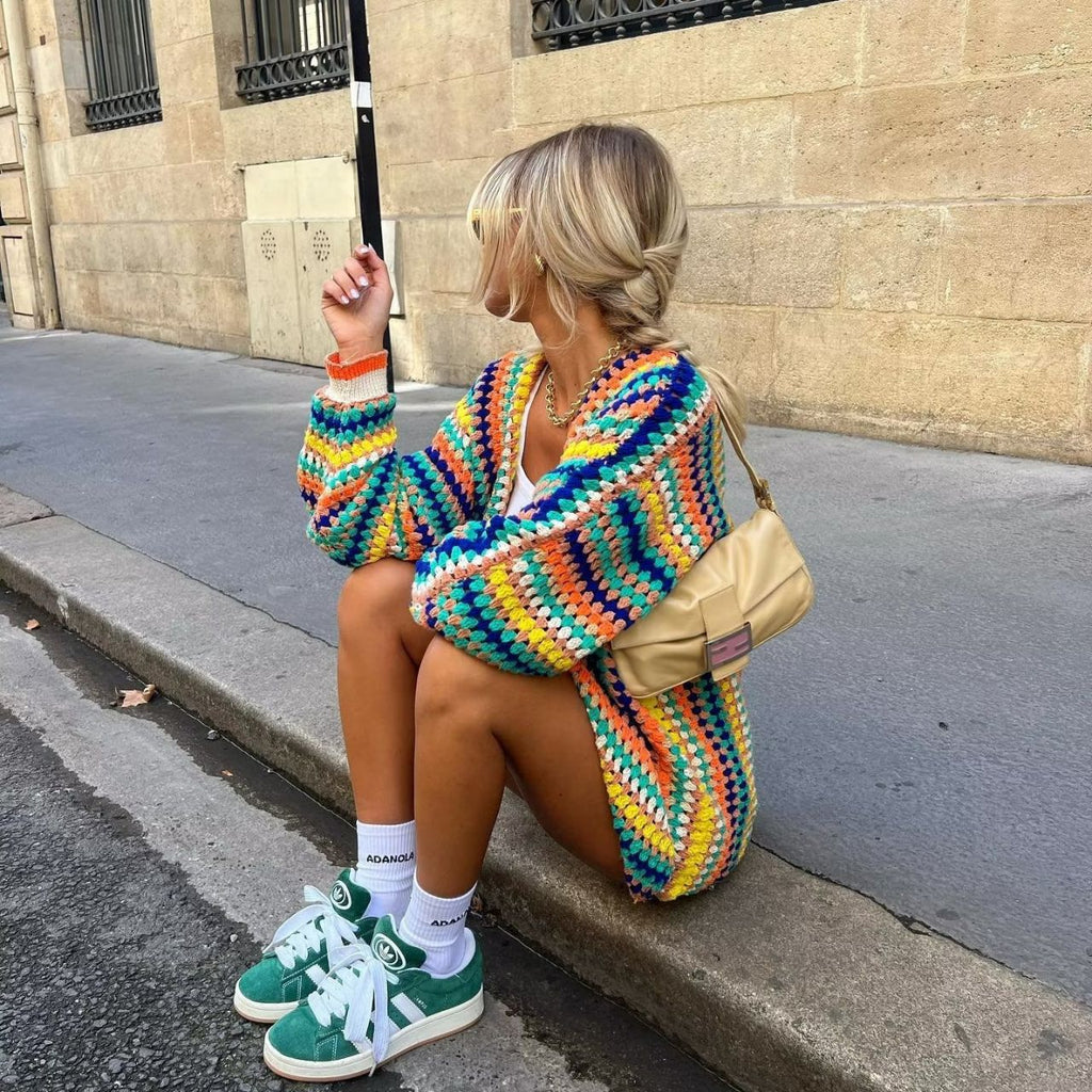 Colorful Striped Loose Cardigan Sweater
