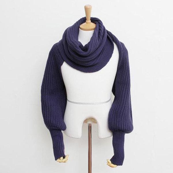 Women Unisex Winter Thick Warm Knitted Scarf With Sleeves Long Soft Wraps Scarves Novelty