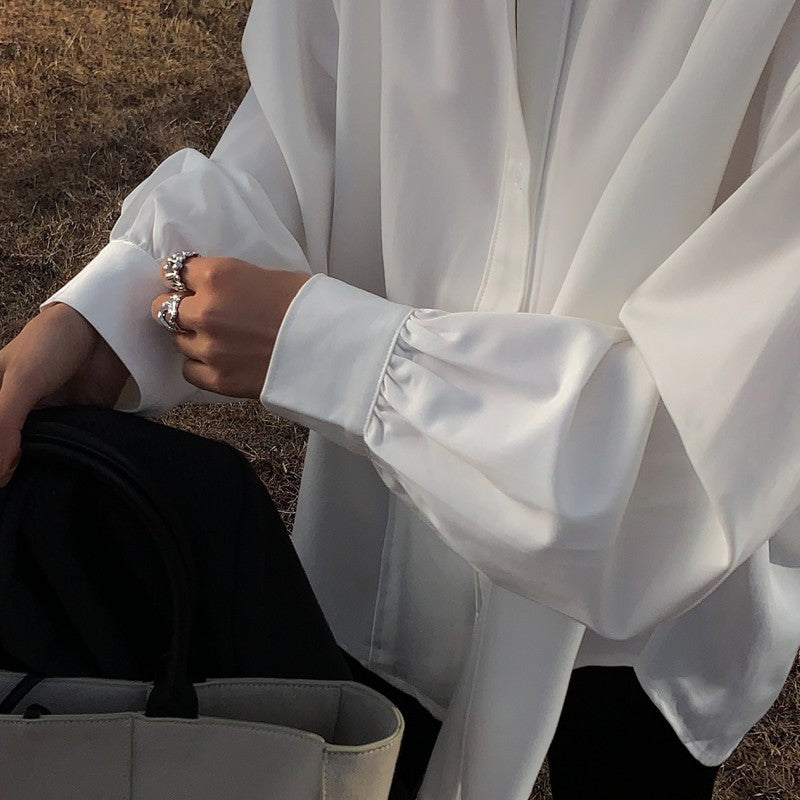 Women's Casual White Long -sleeved Shirt