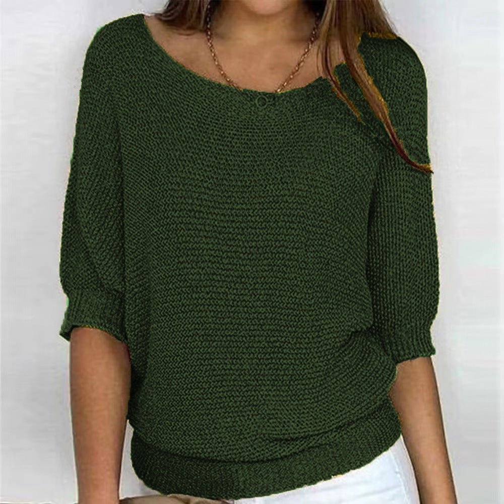 Versatile Solid Color Crew Neck Knitwear