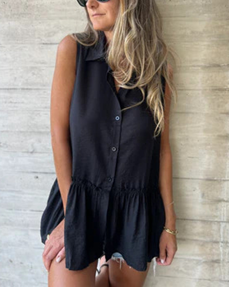 Solid Button-Up Skirt Shirt