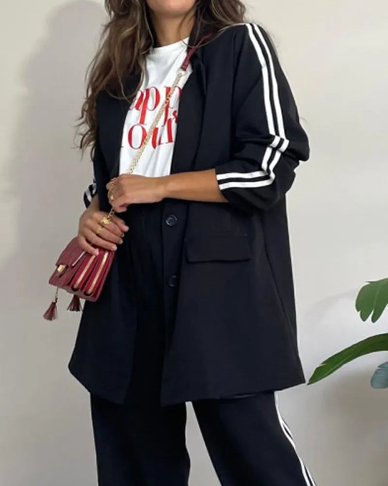 Fashion Striped Blazer & Pants Two-piece Set