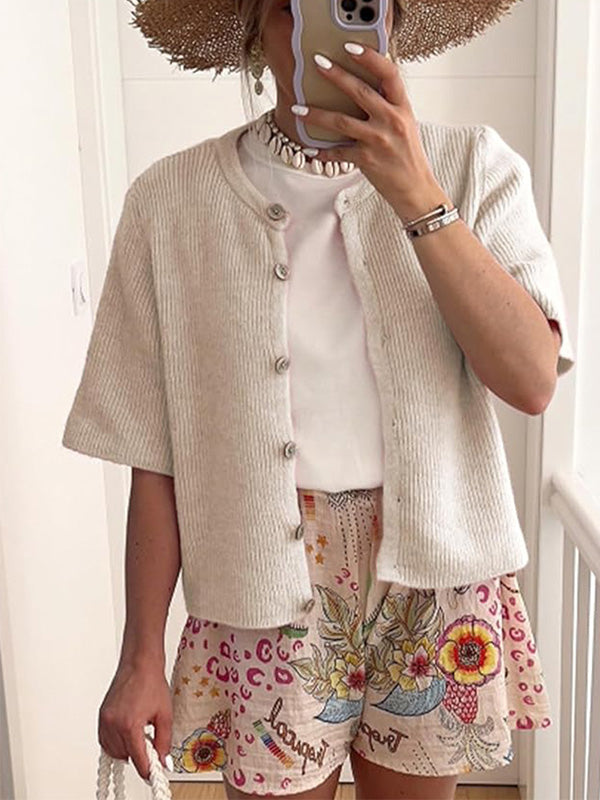 Fashionable Solid Color Button Casual Cardigan