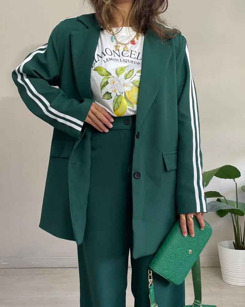 Fashion Striped Blazer & Pants Two-piece Set