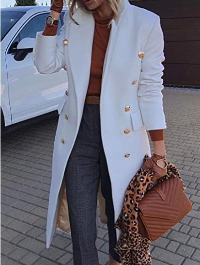Lady'S Long Woolen Coat Multi-Button Woolen Coat
