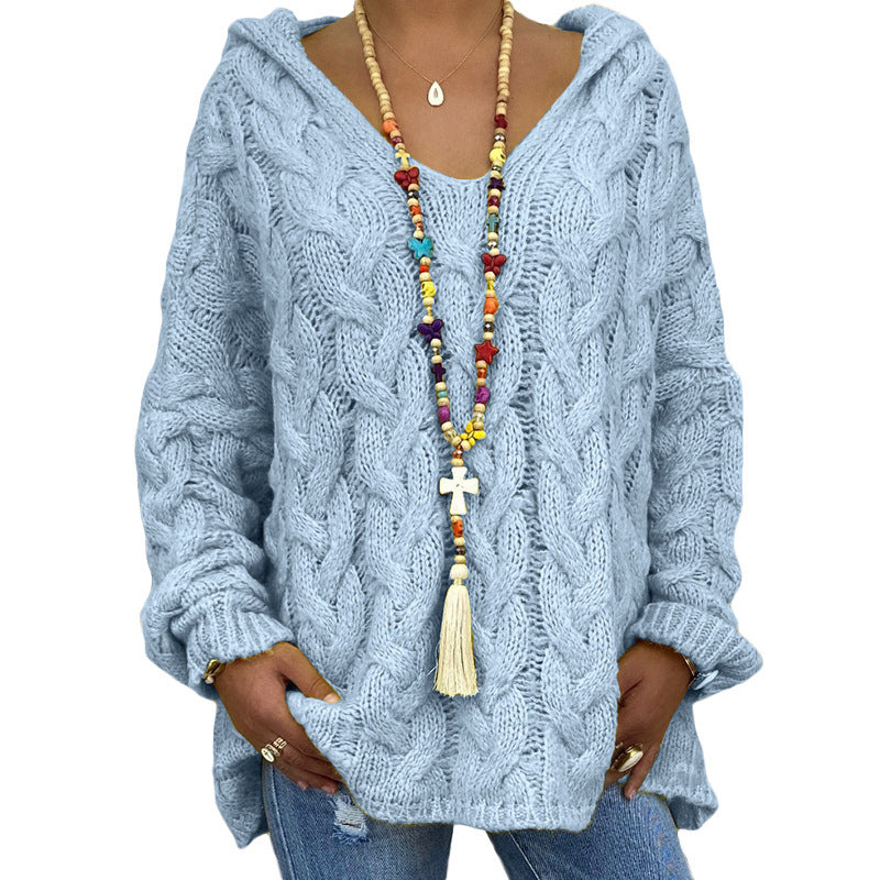 Women's Solid Color Hooded Sweater