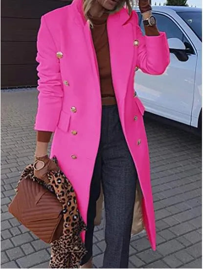 Lady'S Long Woolen Coat Multi-Button Woolen Coat