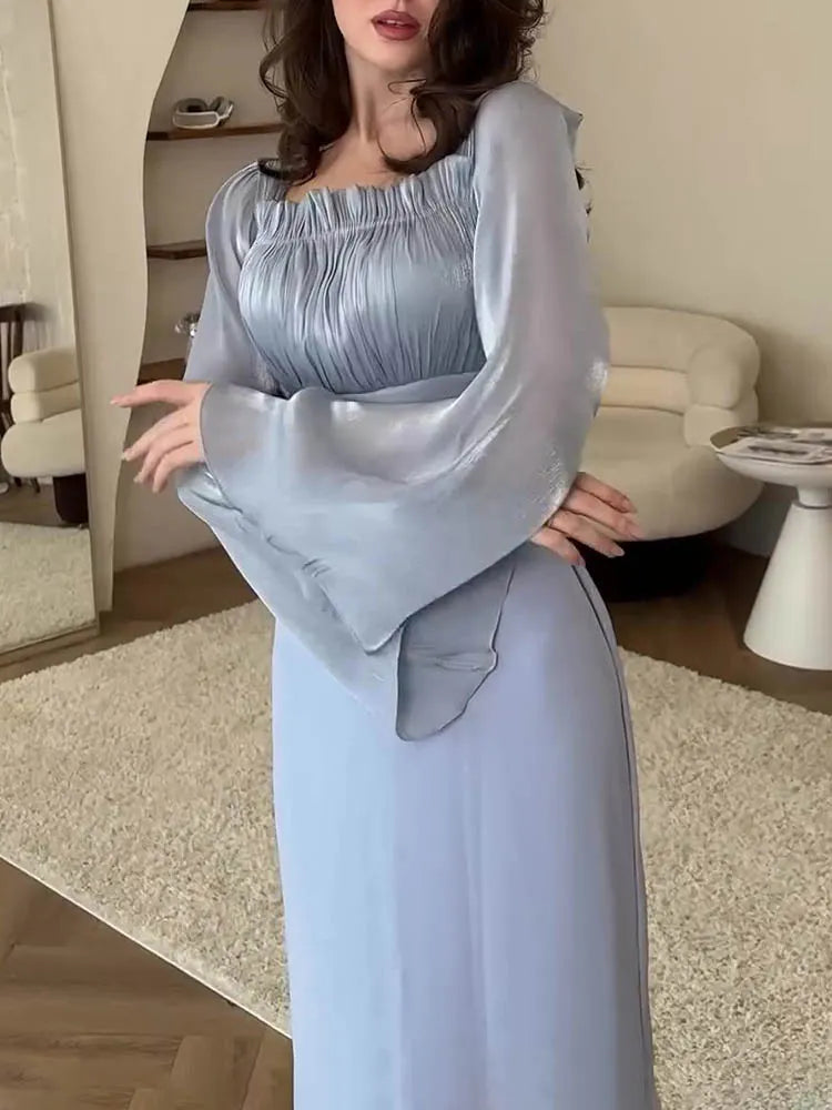 Elegent Square Neck Long Sleeve Dress