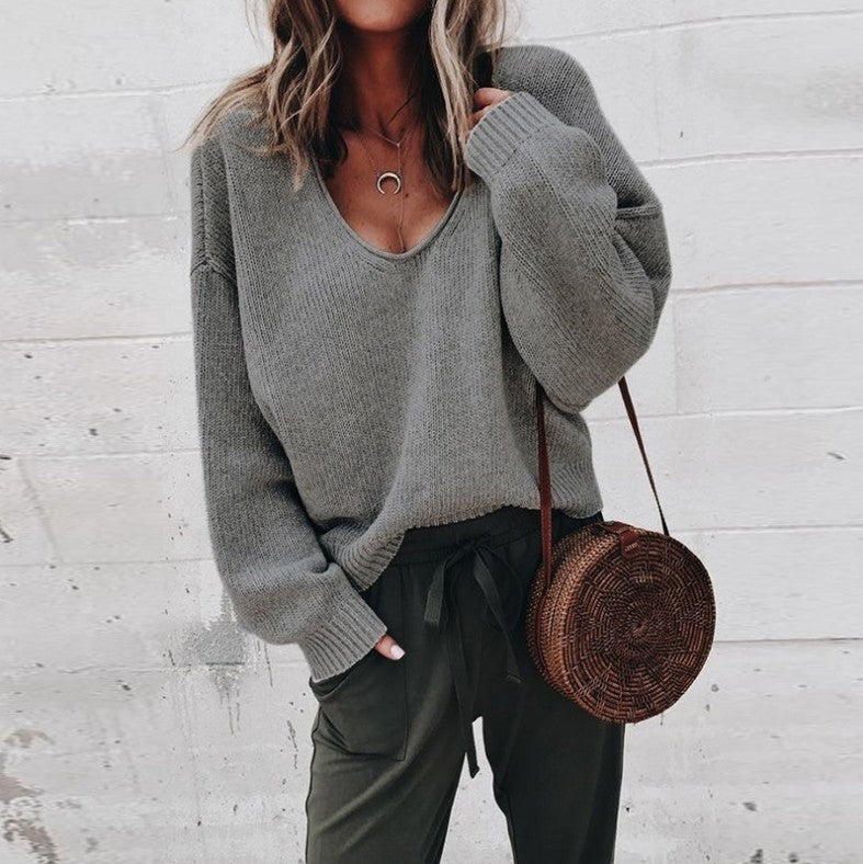 Casual V-neck Long Sleeved Sweater