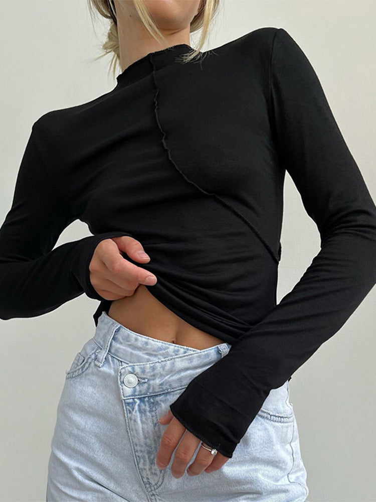 Stylish Asymmetrical Designed Half Turtleneck Base Shirt