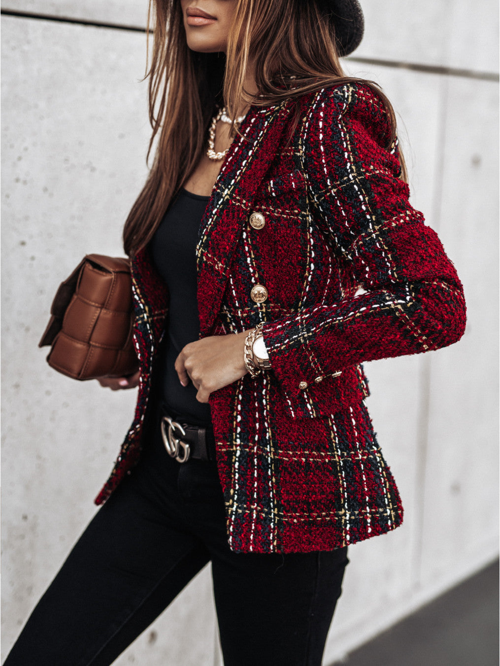 Women'S Set Long Sleeve Double Breasted Printed Set Small Jacket