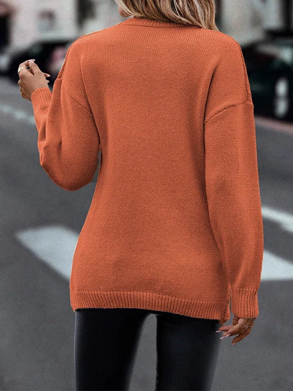 V-Neck Cross Jacquard Slim Fit Casual Sweater