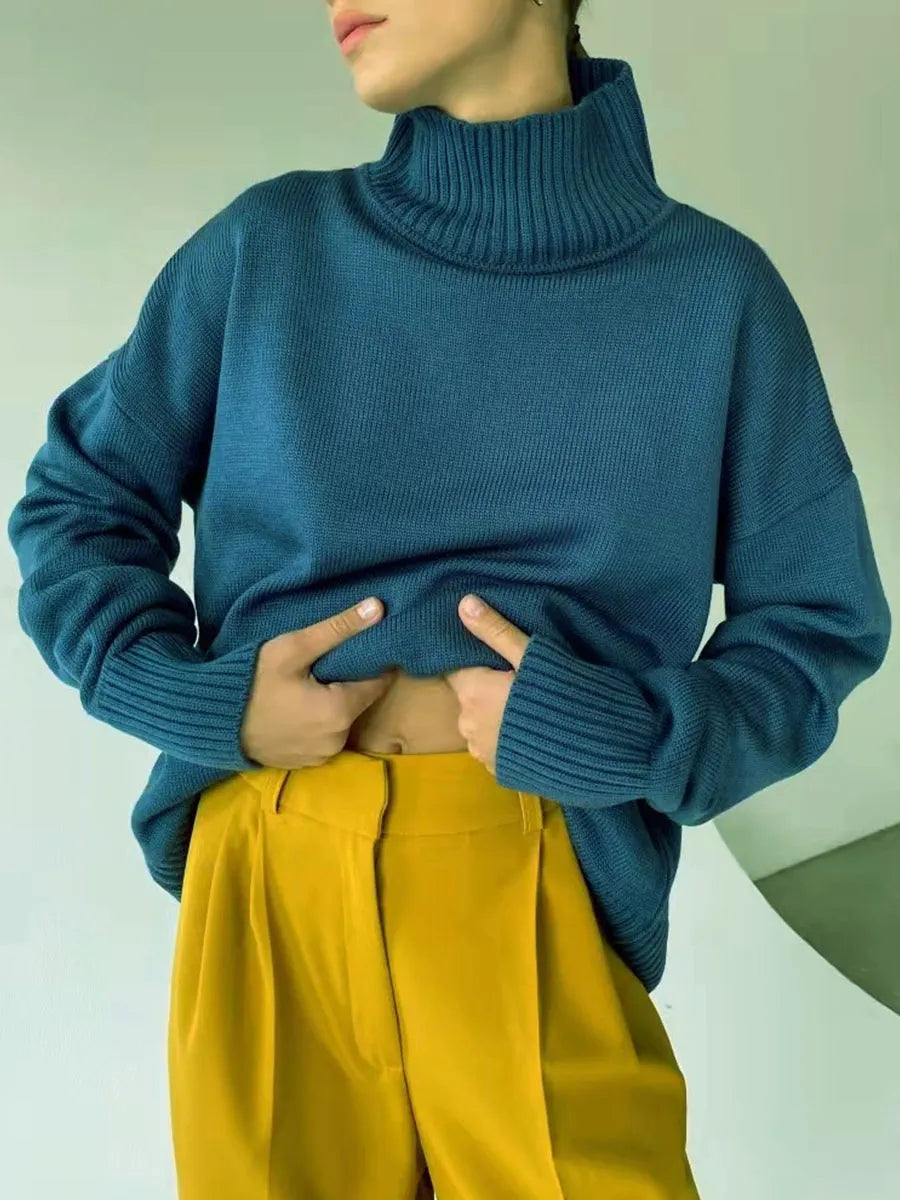 Turtleneck knitted padded loose sweater