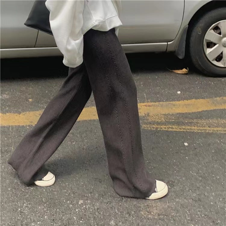 Twist Knit Wide Leg Casual Straight Trousers