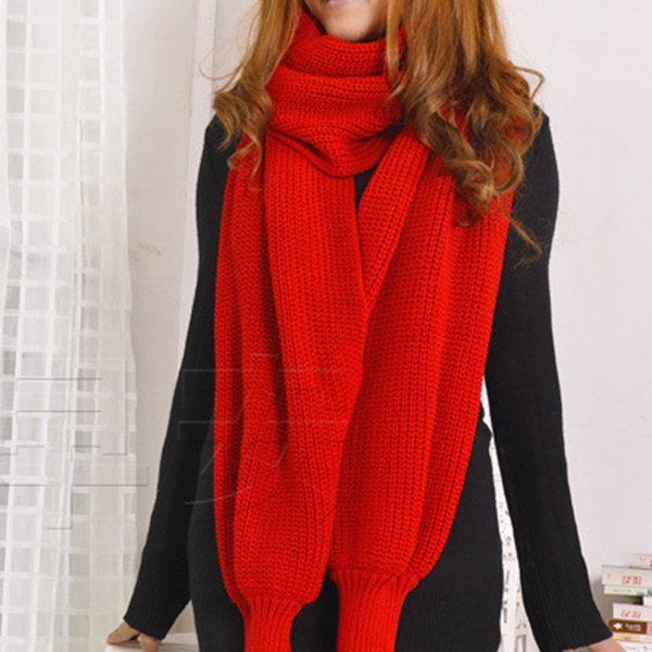 Women Unisex Winter Thick Warm Knitted Scarf With Sleeves Long Soft Wraps Scarves Novelty