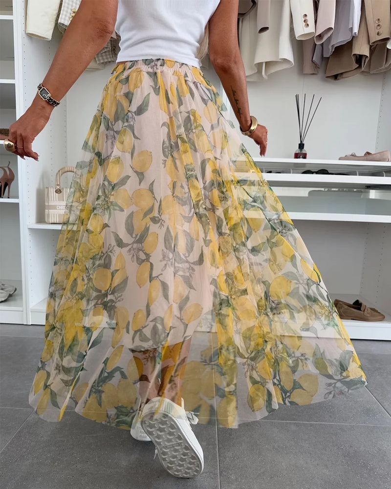 Fashionable Lapel Blazer & Lemon Overskirt Two-Piece Set