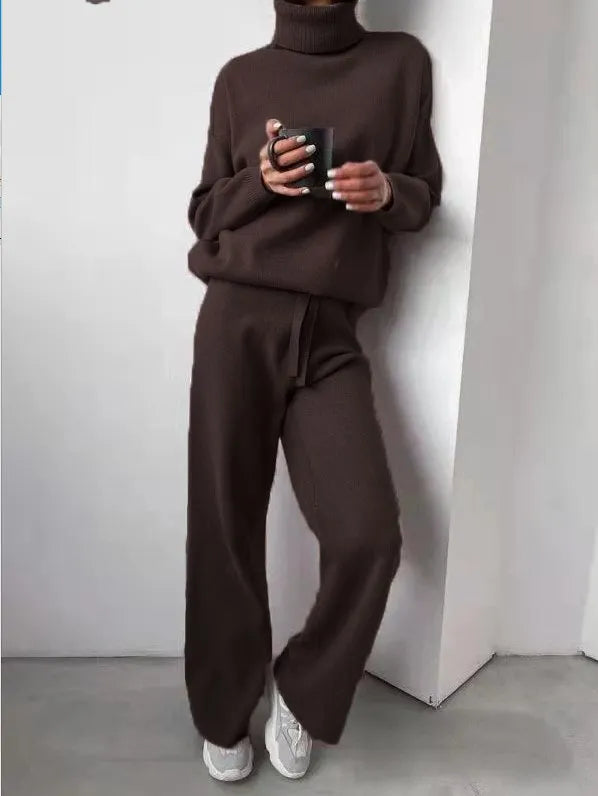 Turtleneck Solid Color Sweater Knit Set