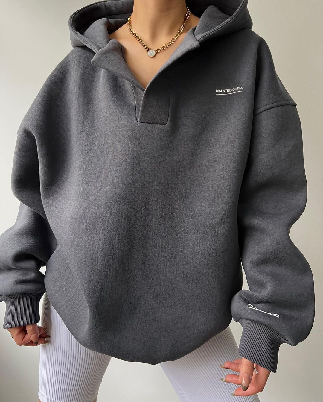 V-neck Long-sleeves Printed hoodie