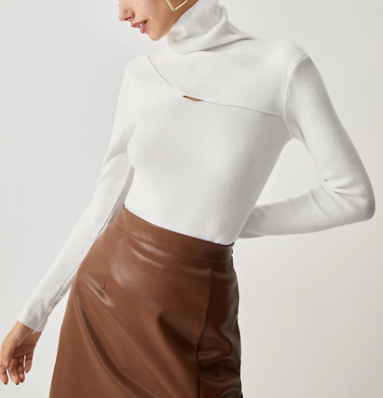 Criss Cross Turtleneck Long Sleeve Knit Top