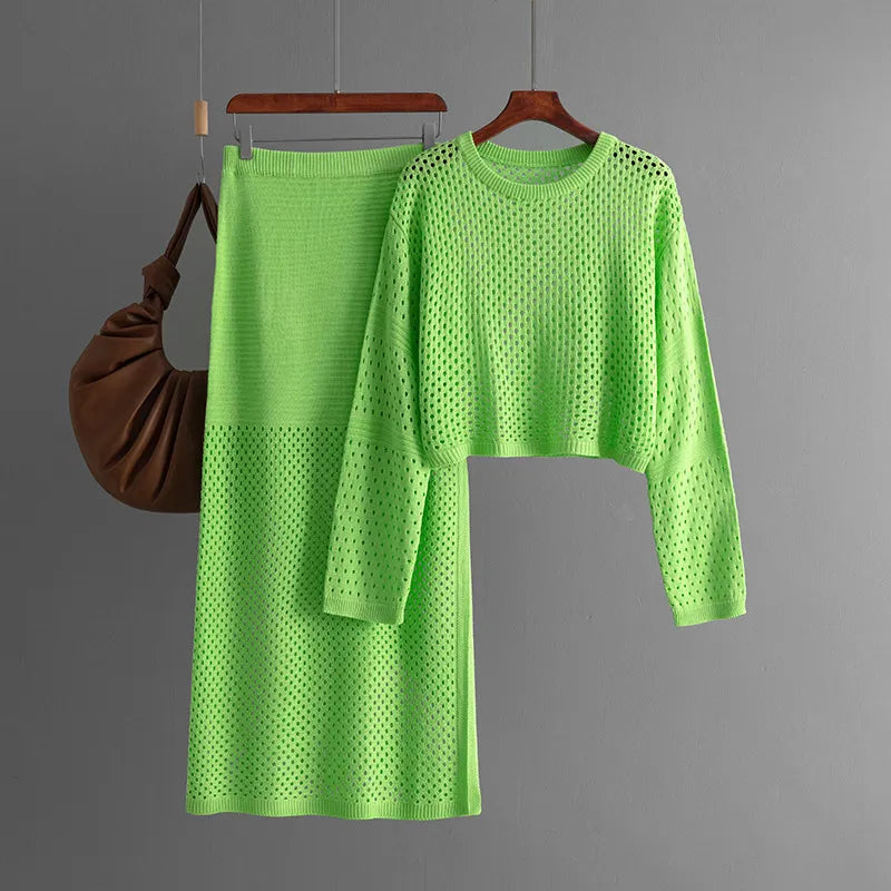 Stylish Hollow Top & Skirt Two-Piece Set