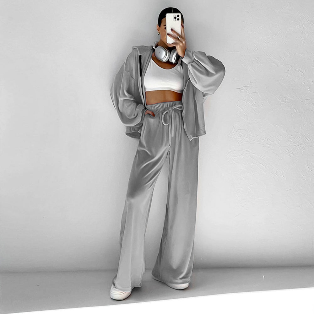 Stylish Zipper Sports Style Sweatshirt Two-Piece Set