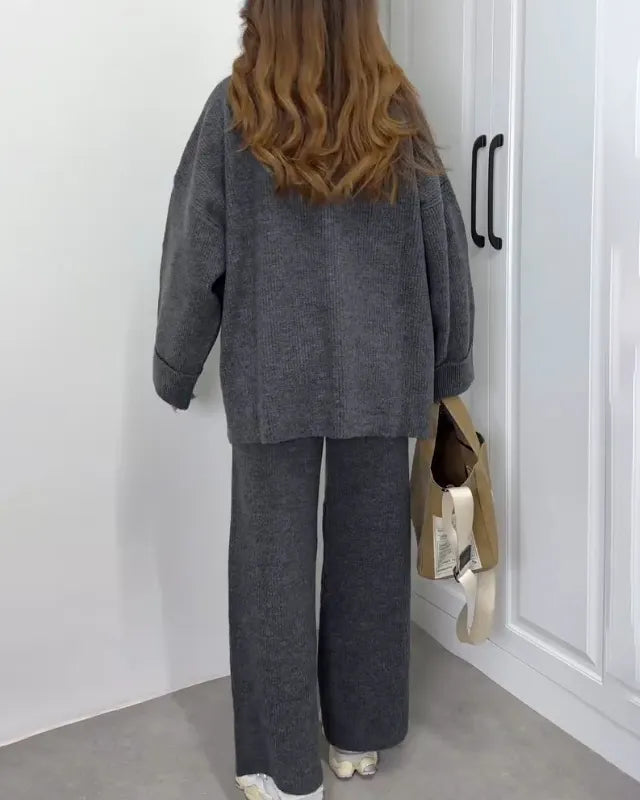 Casual Crewneck Sweater & Pants Two-piece Set