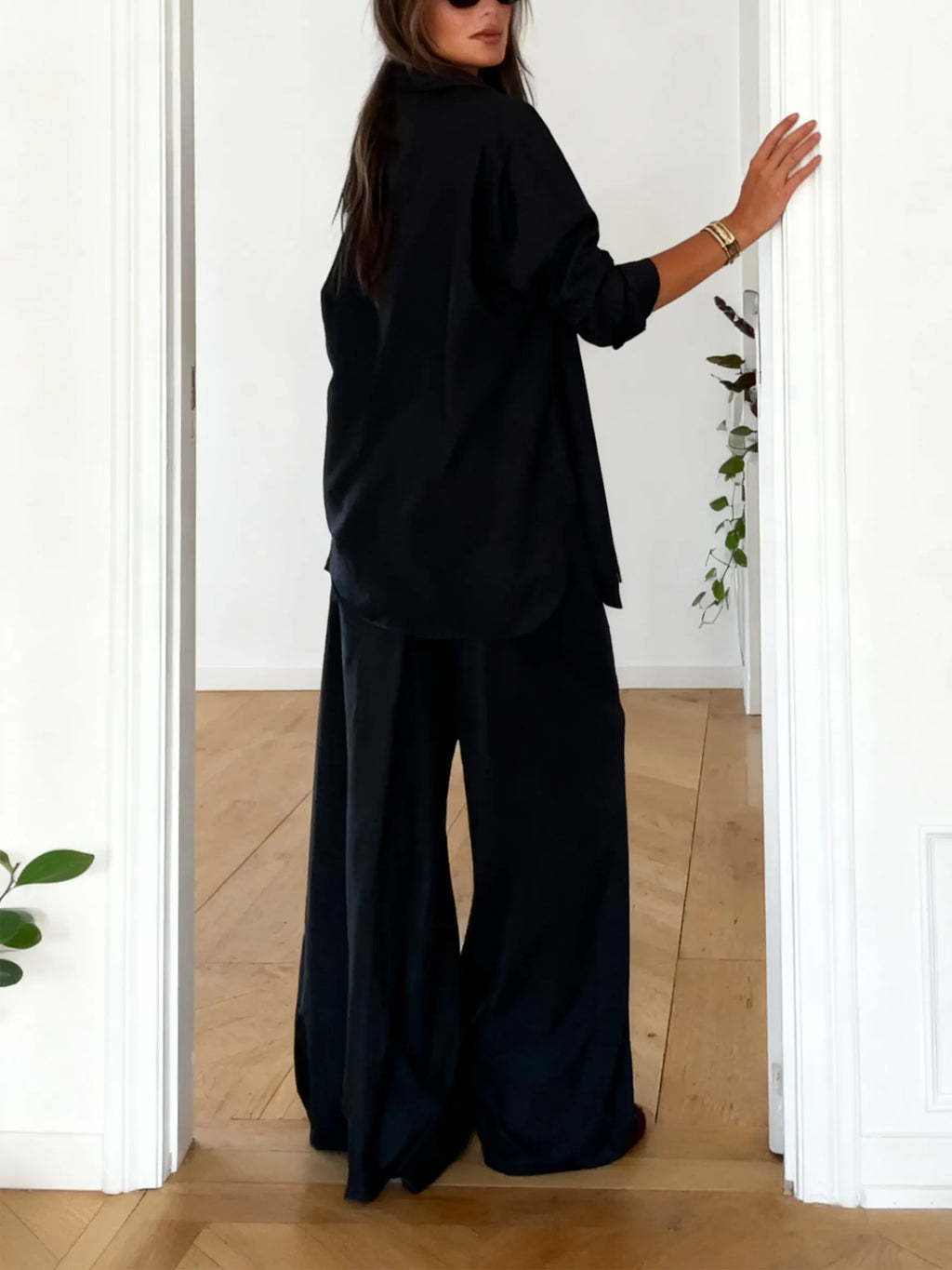 Fashion Solid Color Comfortable Shirt & Pants Two-piece Set