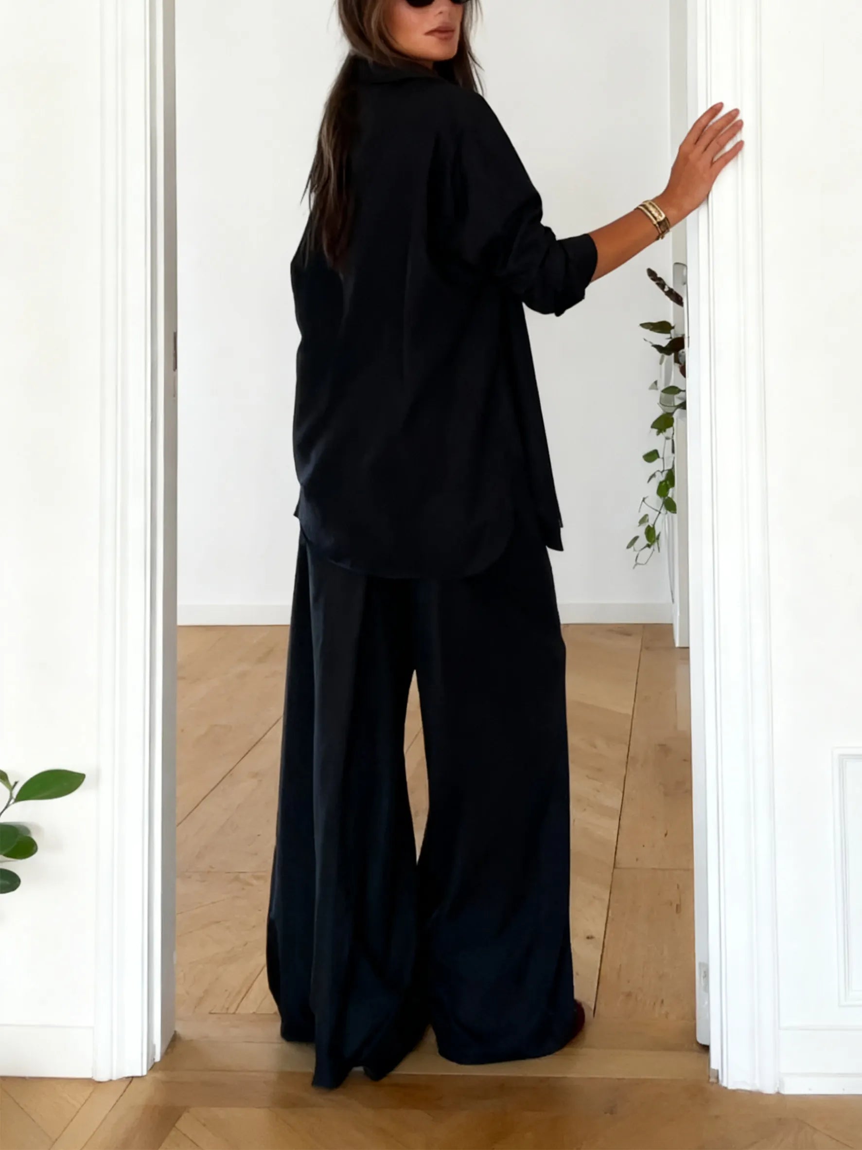Fashion Solid Color Comfortable Shirt & Pants Two-piece Set