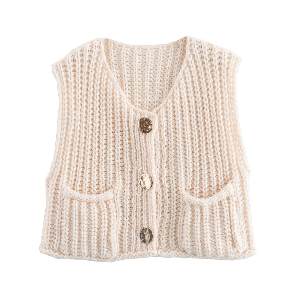 Stylish V-Neck Three-Button Sleeveless Waistcoat