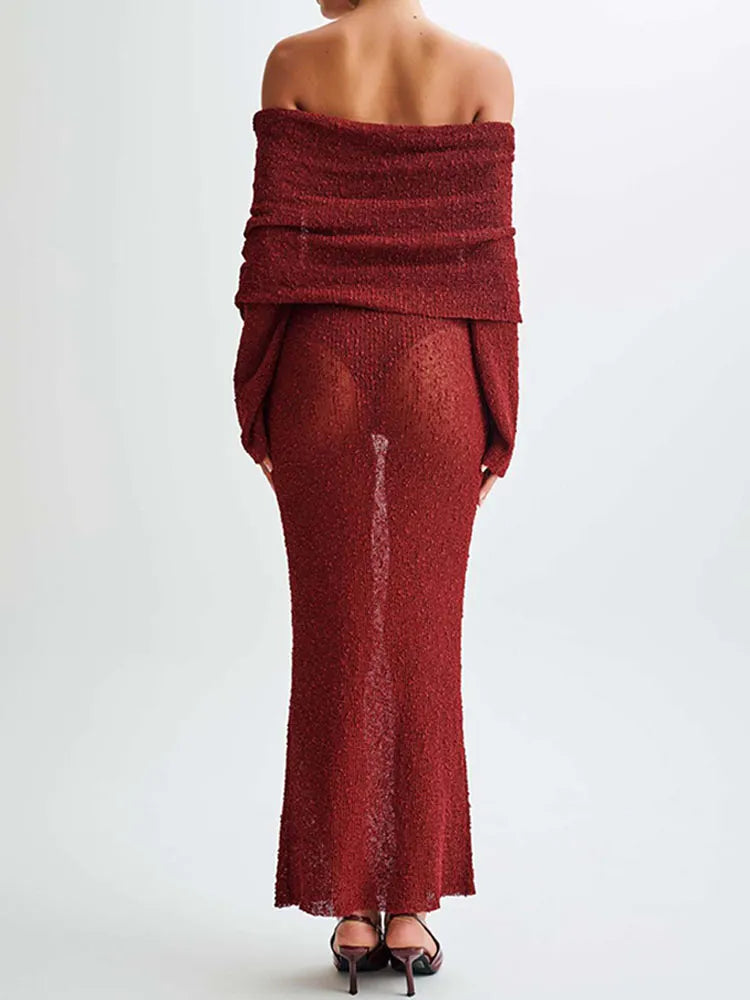 Holiday-style Knitted Flat-neck Dress