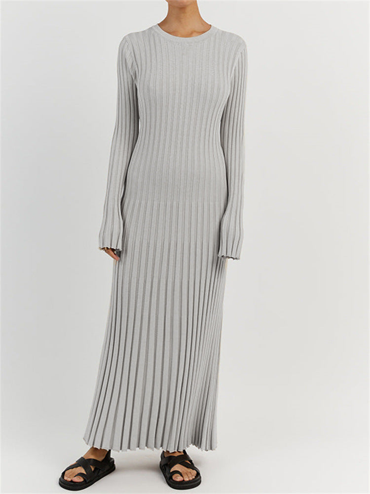 Casual Round Neck Knitted Long Skirt