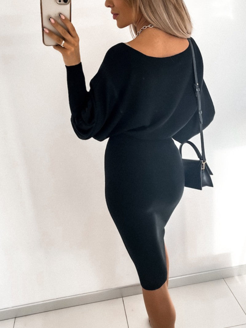 Temperament Knitting Solid Color Dress