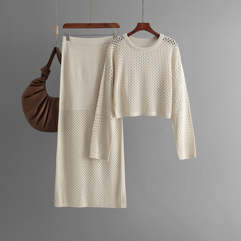 Stylish Hollow Top & Skirt Two-Piece Set