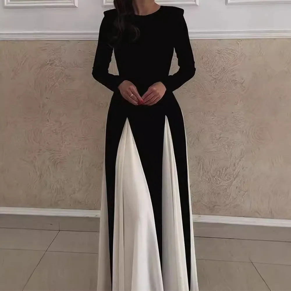 Chic Contrast Color Long Sleeve Elegant Dress
