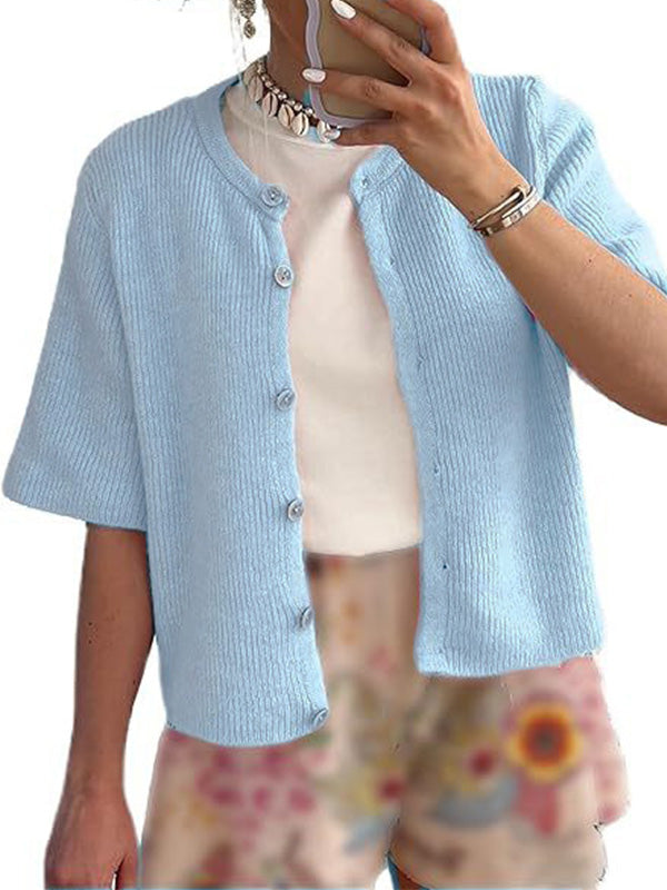 Fashionable Solid Color Button Casual Cardigan