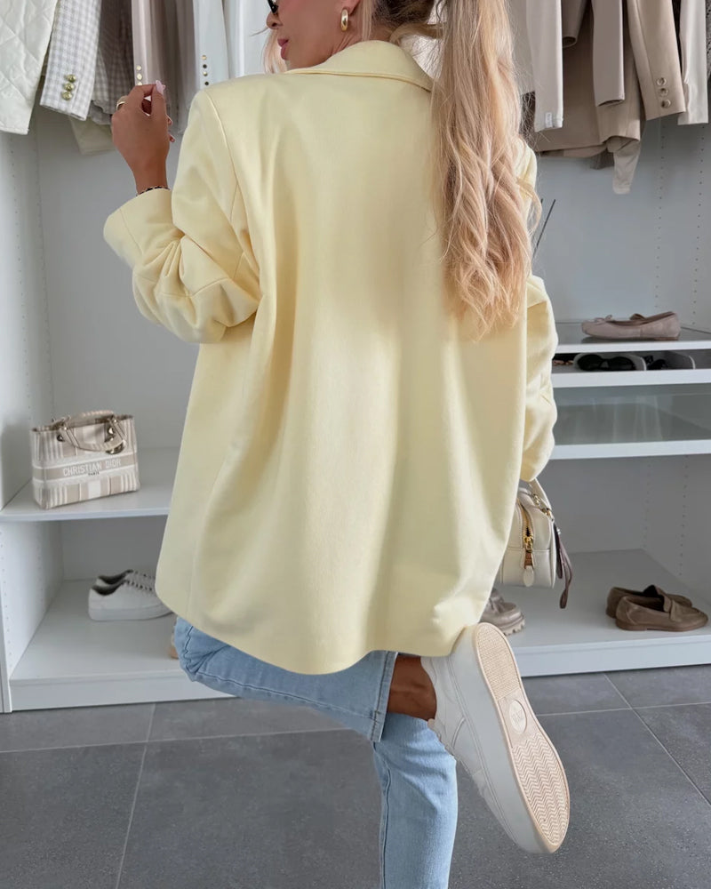 Fashionable Lapel Blazer & Lemon Overskirt Two-Piece Set