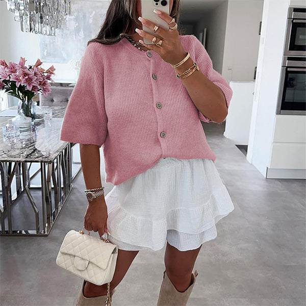 Fashionable Solid Color Button Casual Cardigan