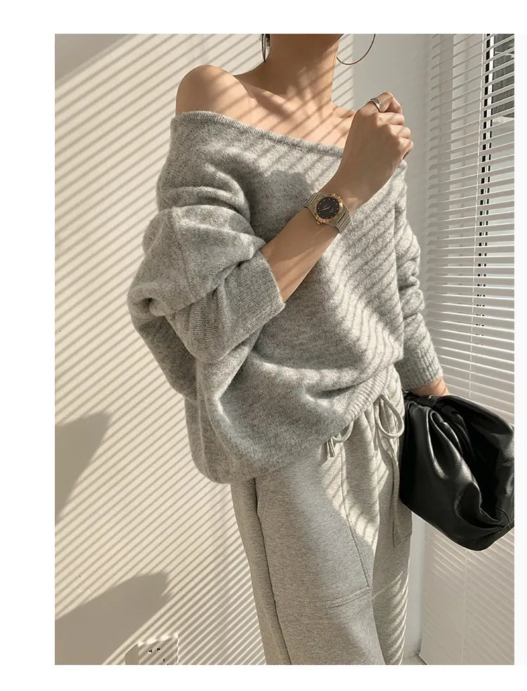 Mohair Off-shoulder Irregular Sweater