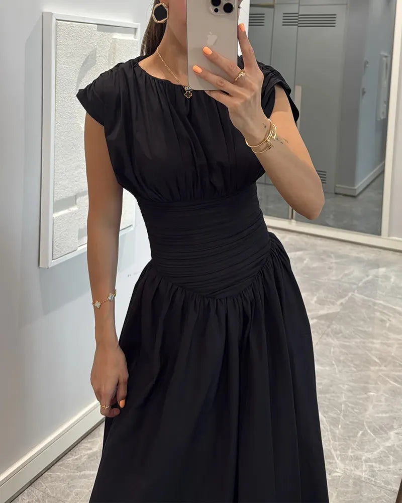 Fashion Solid Color Pleated Dress