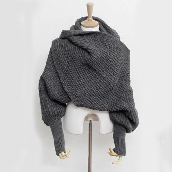 Women Unisex Winter Thick Warm Knitted Scarf With Sleeves Long Soft Wraps Scarves Novelty