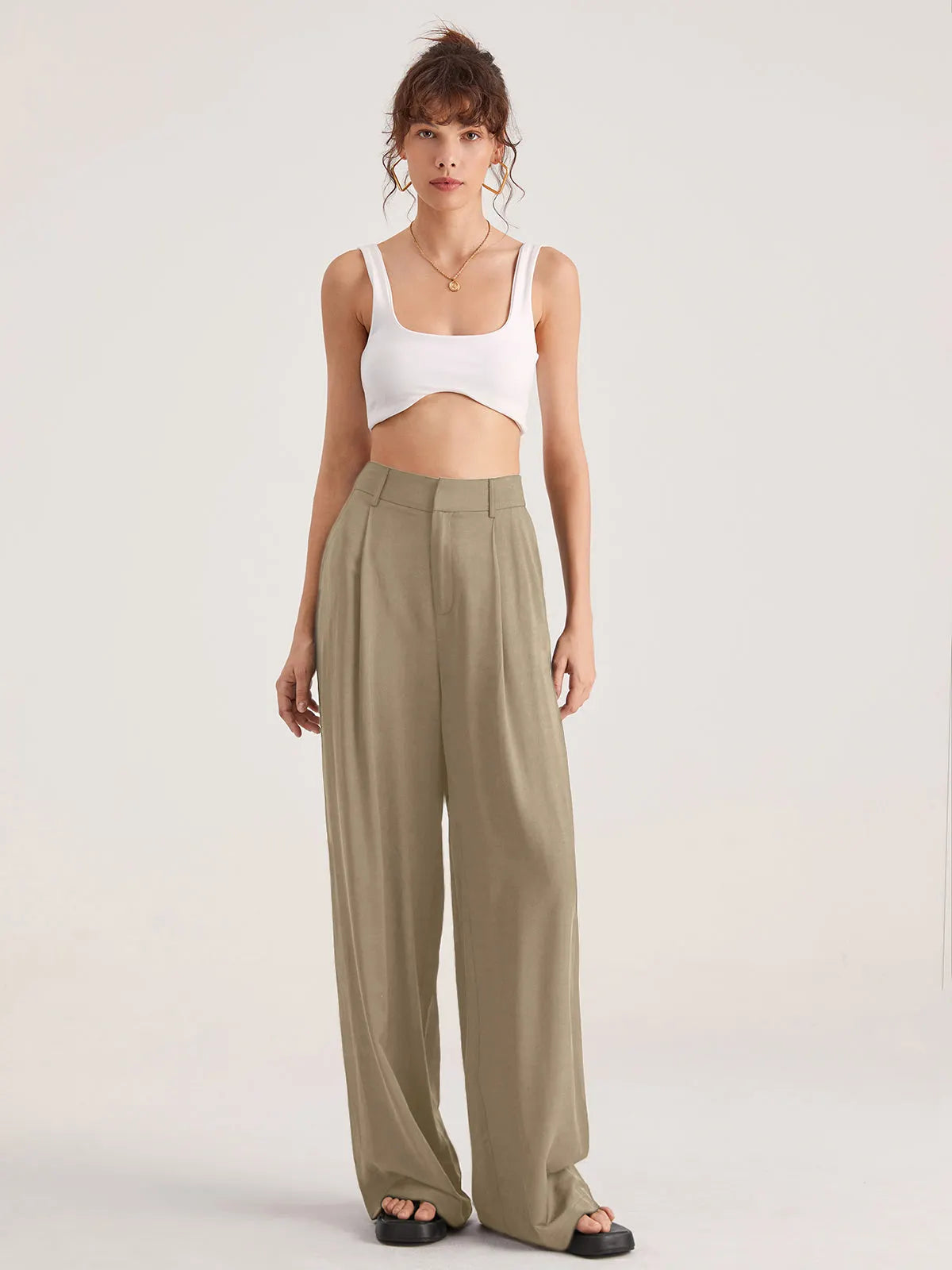 Oversized High Waisted Pleat Front Trousers