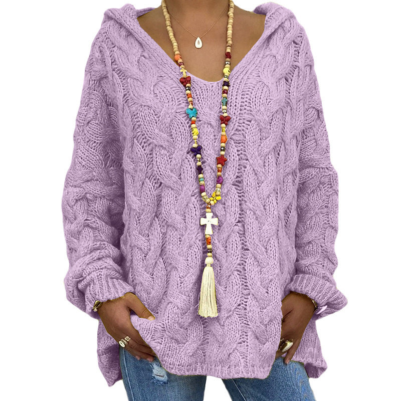 Women's Solid Color Hooded Sweater