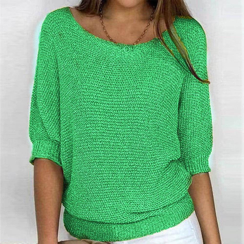 Versatile Solid Color Crew Neck Knitwear