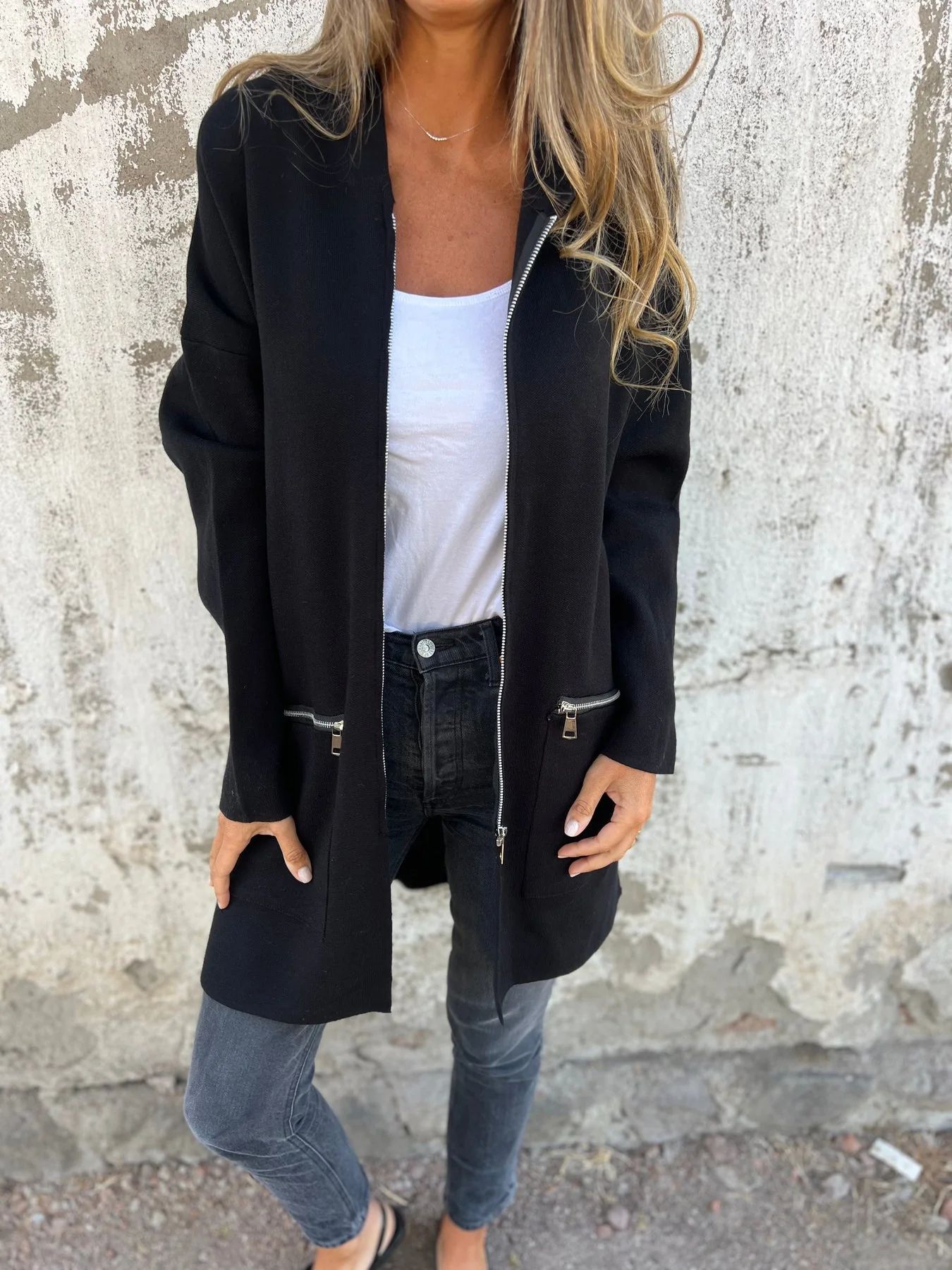 Casual Zipper and Long Hooded Coat