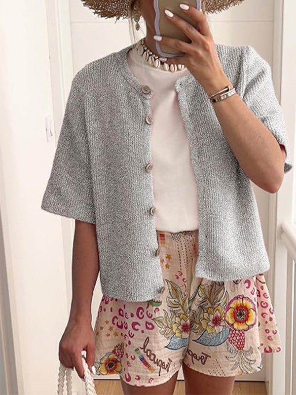 Fashionable Solid Color Button Casual Cardigan
