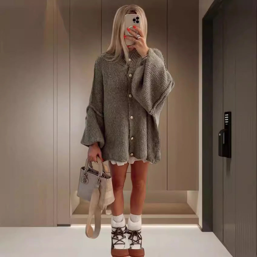 Casual Metal Button Bat-sleeve Sweater Cardigan