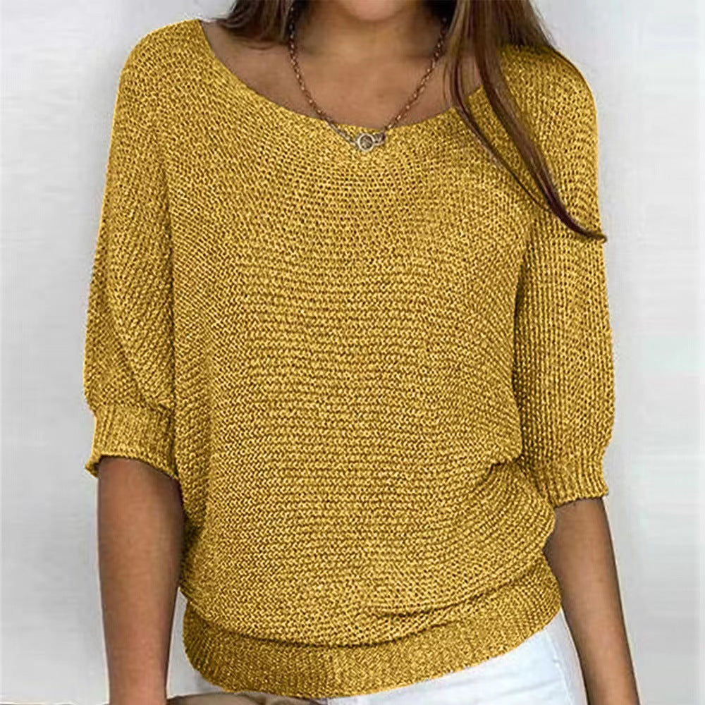 Versatile Solid Color Crew Neck Knitwear