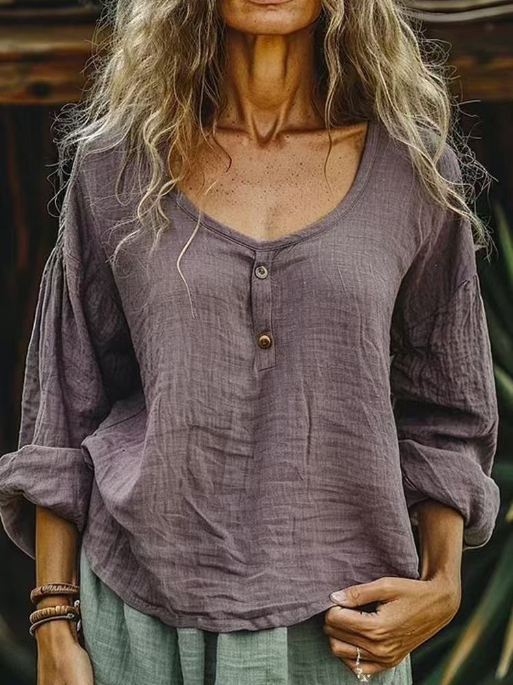 Solid Crewneck Half-open Shirt