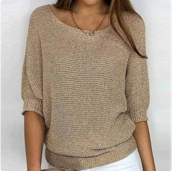 Versatile Solid Color Crew Neck Knitwear