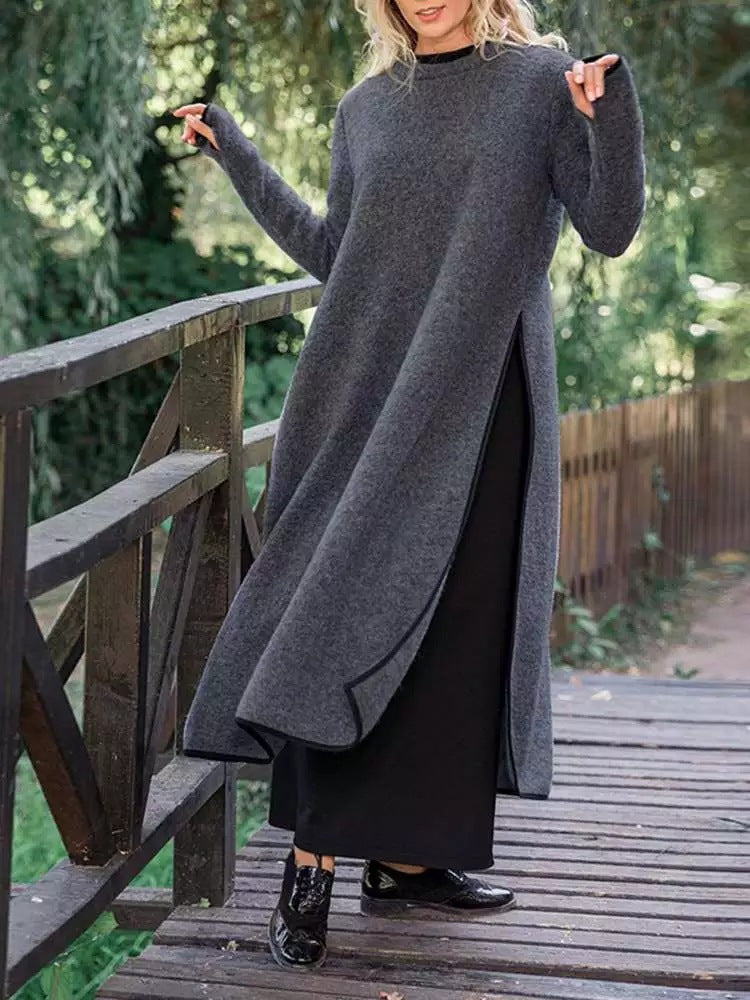 Autumn winter loose plus size knitted lace dress